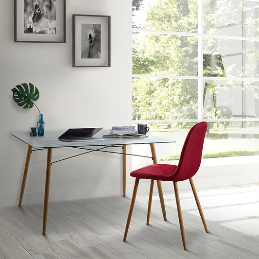 Teamson Home Minimalista Modern Glass Top Dining Table with Metal Legs for Kitchen Living Room Study Home Office, 30 inch Height, Glass/Wood