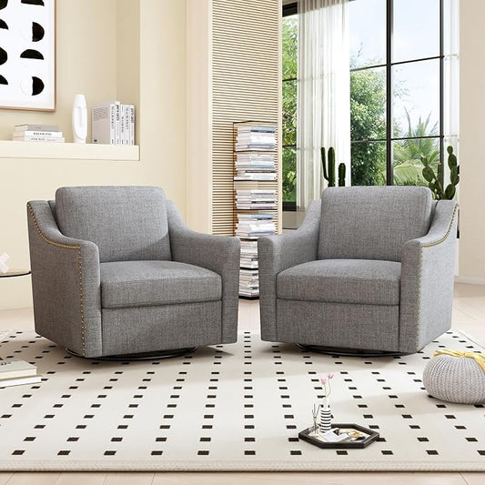 Swivel Accent Chair Set of 2,Armchair,Bronze Nail Decoration Comfy Living Room Chair,Single Sofa Chair,Reading Chairs,for Living Room Bedroom Reading Apartment (Gray, 2 Gray)