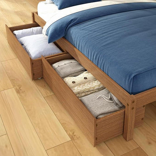 Grain & Grove Bear Twin Over Full Bunk Bed with Storage Drawers, Sturdy Bunk Bed Frame for Kids, Plywood Bunk with Ladder, Guardrail, and Slats, No Box Spring Required, Oak Embossed Pecan