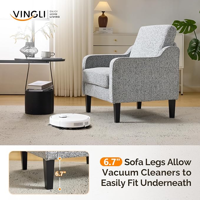 VINGLI Accent Chair for Living Room Chairs Reading Chair for Bedroom Chair Scooped Arm Chair Mid Century Modern Accent Chairs Upholstered Comfy Chair for Apartment, Waiting Room (2, Texture Gray)