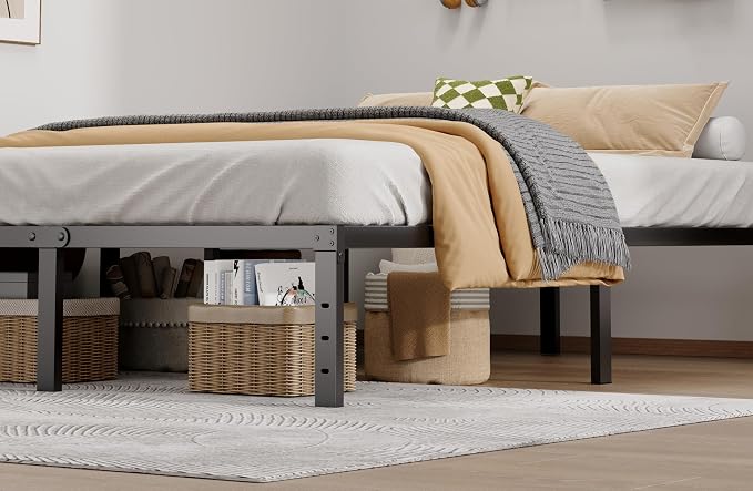 LUMUNANCE Metal Bed Frame Queen Size - 14 Inch Heavy-Duty Platform Bed Frame No Box Spring Needed, Easy Assembly, Noise-Free, Sturdy Mattress Foundation, Underbed Storage Space