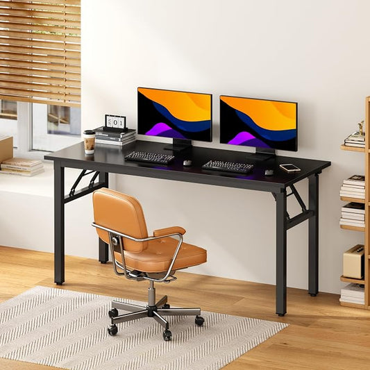 DlandHome Computer Desk, 59.8Inch Office Desk Computer Table, Study Writing Study Desk for Home Office, Black and Black