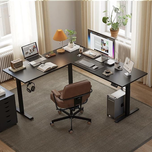 Agilestic L Shaped Standing Desk 63 x 55 inch Adjustable Height, Electric Corner Standing Desk, Sit Stand Computer Table with Splice Board, Black