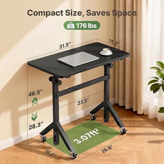 Marsail Mobile Stand Up Desk with Wheels, Adjustable Height Desk from 28.3″ to 46.5″, Rolling Standing Desk with Lockable Wheels, Portable Small Desk for Walking Pad and Treadmill, Black