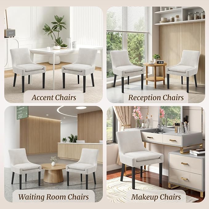 Modern Dining Room Chairs Set of 4 with Mid Back and Wood Legs, Upholstered Kitchen Chairs for Dining Room/Living Room, Beige