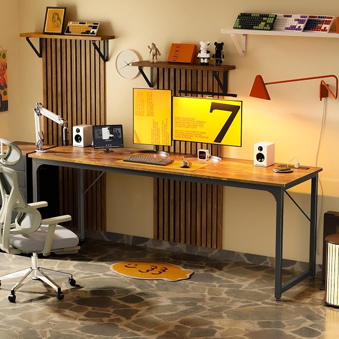 PRAISUN 80 X 24 Inch Office Computer Desk with Power Outlets and USB-C Port, Larger and Longer Gaming Desk, for Home Office, Study, Writing Work from Home Table, Metal Frame, Rustic Brown