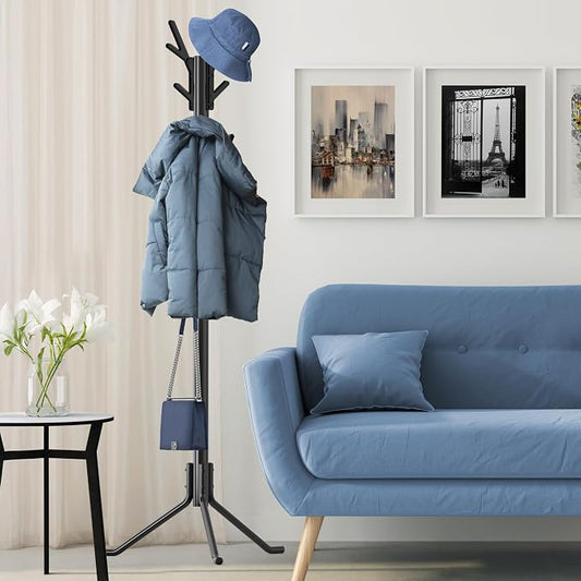 Simple Houseware Standing Coat and Hat Hanger Organizer Tree Shaped Rack for Entryway, Bedroom, and Hallway, 18 Hooks, Black