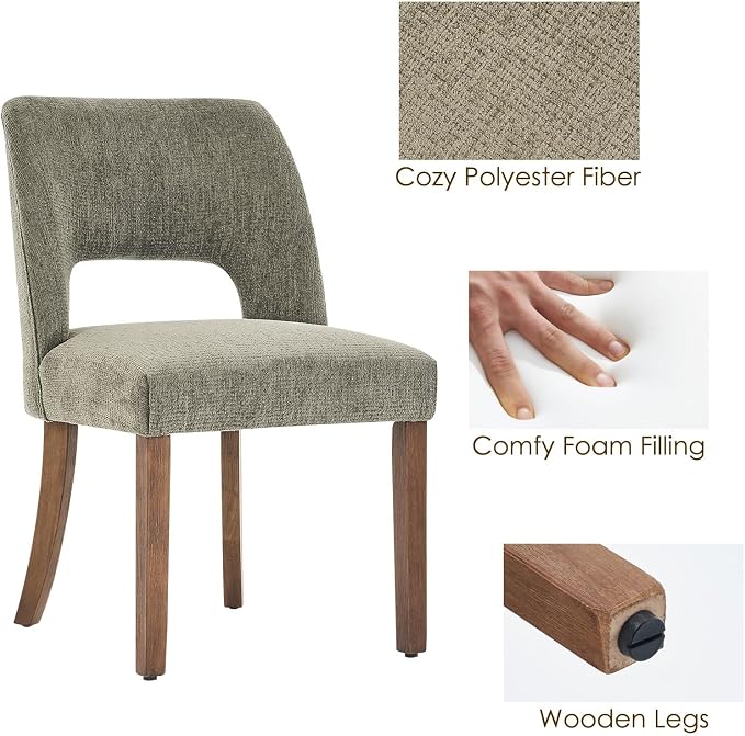 VKNOW Wooden Dining Chairs Set of 6, Modern Fabric Upholstered Dining Room Chair Kitchen Chairs, Farmhouse Dinner Chair for Kitchen Dining Room, Green