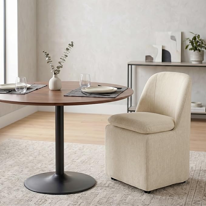KISLOT Upholstered Dining Chairs Set of 4 with Hidden Casters, Modern Kitchen Chairs with Removable Washable Cover, Padded Dining Room Chairs with Chenille Velvet Fabric & Metal Frame, Sand