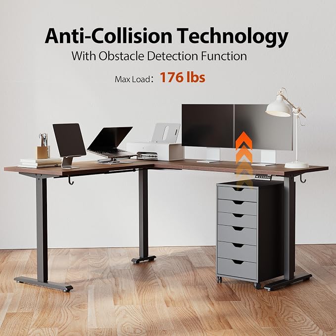 Agilestic L Shaped Standing Desk 63 x 55 inch Adjustable Height, Electric Corner Standing Desk, Sit Stand Computer Table with Splice Board, Dark Walnut