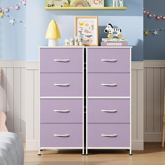 WLIVE Dresser with 4 Drawers, Storage Tower, Organizer Unit, Fabric Dresser for Bedroom, Hallway, Entryway, Closets, Sturdy Steel Frame, Wood Top, Easy Pull Handle, Purple