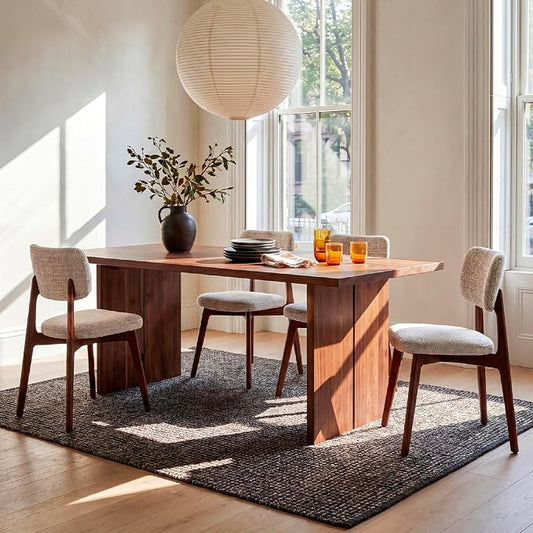 COLAMY Dining Chairs Set of 2, Mid Century Modern Upholstered Kitchen Chairs with Solid Red Oak Wood Legs, Textured Fabric Dining Room Accent Chairs for Small Spaces, 300 lbs Capacity,Walnut,Oatmeal