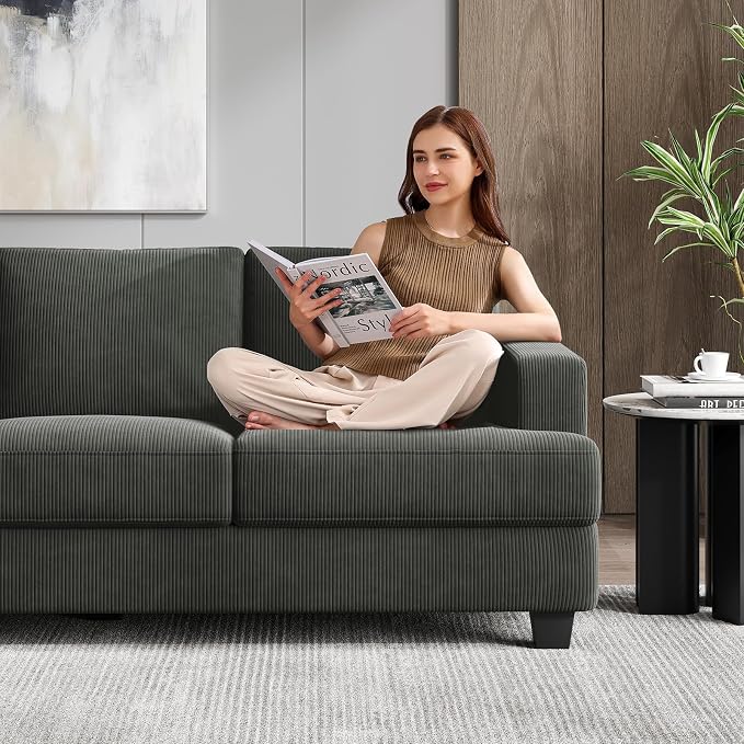 COPIAE 89 Inch Sofa with Extra Deep Seats Oversize, 3 Seater Sofa for Living Room, Modern Couch and Sofa, Comfy Armrests and Seats and Backrests, Easy Installation, Corduroy Fabric Grey