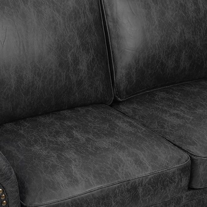 Couchus Living Room Furniture Sets,Mid-Century Vintage Sofa Couches with Rivet Design (Grey, Single+Loveseat)