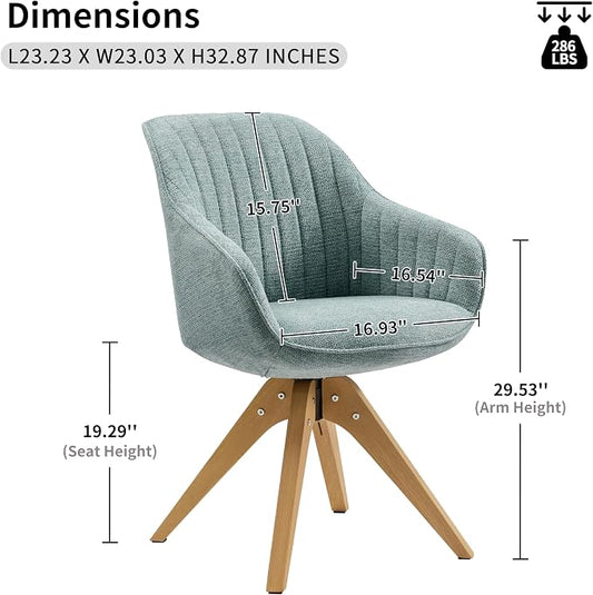 Art Leon Desk Chair No Wheels - Mid Century Modern Office Chair, Swivel Accent Chair with Oak Wood Legs, Fabric Upholstered Arm Chair, Light Blue