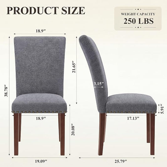 MALOL Dining Chairs Set of 2, High Back Dining Chair with Wood Legs and Nailhead Trim, Modern Padded Kitchen Room Chairs for Dining Room/Restaurant, Grey