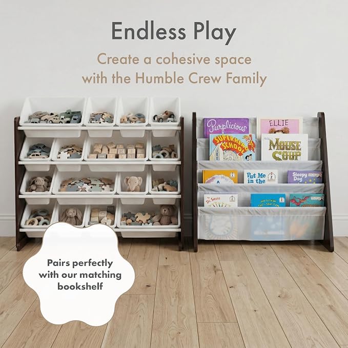 Humble Crew Toy Storage Organizer with 16 Removable Storage Bins for Kids Playroom, 4-Tier Toddler Toy Organization and Storage, Espresso/White