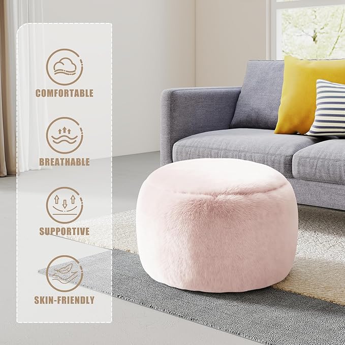 Gericco Round Stuffed Pouf Ottoman for Foot Rest, A Round Modern Foam Filled Poufs, Floor Chair for Living Room, Nursery, Dorm, A Soft Modern Foot Stool Perfect to Rest Your Feet (Pink, 20Inch)