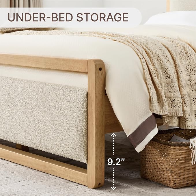 KISLOT Wood Bed Frame with Headboard and Footboard, Mattress Foundation with USB Charging Strong Wooden Slat Support Noise-Free Easy Assembly No Box Spring Needed