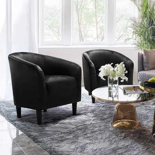 Topeakmart Velvet Accent Chair, Comfy and Modern Velvet Club Chair with Armrest and Sturdy Legs for Living Room/Bedroom Study, Matte Black, 2PCS