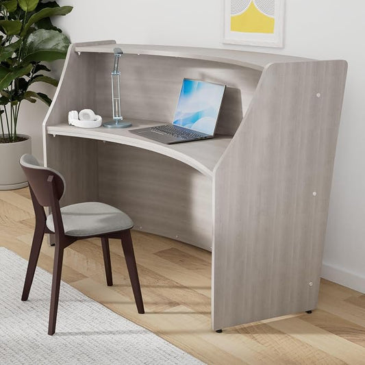 Linea Italia Curved Modern Office Desk Easy to Assembly Single Unit Reception Counter for Lobby, Salon, 70" x 27", Ash