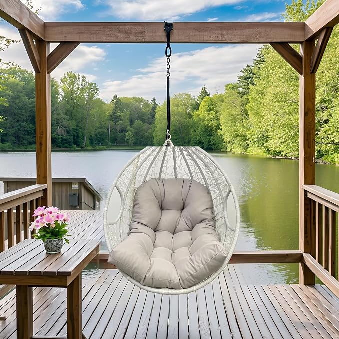 Egg Swing Chair Cushions Outdoor Waterproof Burgundy Hanging Chair Cushion with Ties Thicken Egg Chair Cushion Replacement for Indoor and Outdoor Patio,47x35