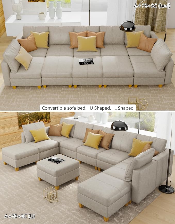 EASE MOOSE Faux Leather Sectional Modular Sofa, Modular Couch with Storage Sleeper Modular Sectional Sofa Couch Bed