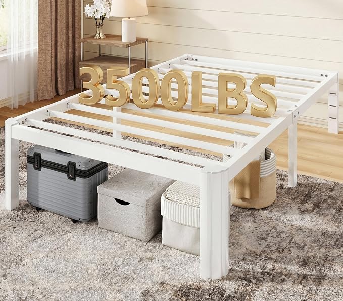 Allewie Metal Twin Bed Frame, 14 Inch 3500LBS Heavy Duty Platform Bed with Rounded Corner & Under Bed Storage, No Box Spring Needed, Noise Free, Easy Assembly, White