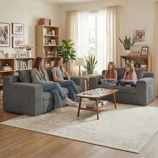 Boneless Loveseat Sofa Bed, Tri-Folding Convertible Futon Sleeper with Handle & Side Pockets, 54'' Boneless Couch with Hook and Loop No Assembly for Small Space,Living Room & Bedroom