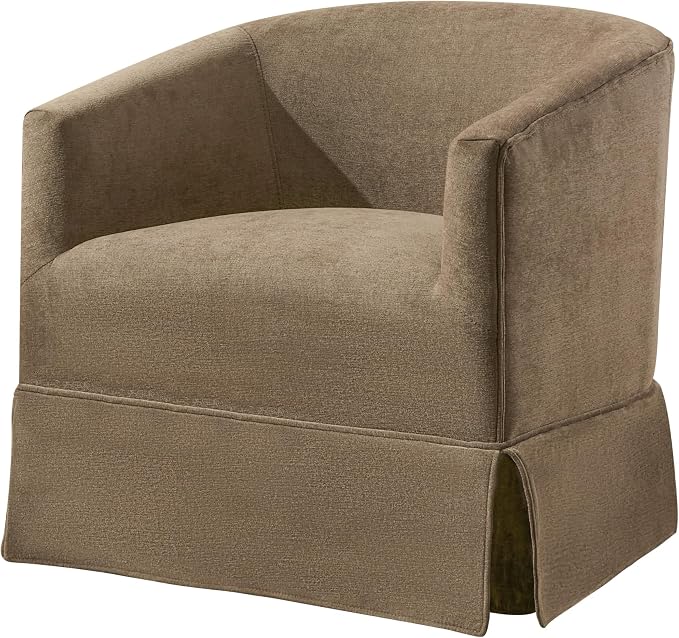 Swivel Accent Chair for Living Room, 360° Upholstered Barrel Swivel Chair with Skirted Base, Modern Linen Armchair for Bedroom, Reading Nook, Small Space Chair, Brown