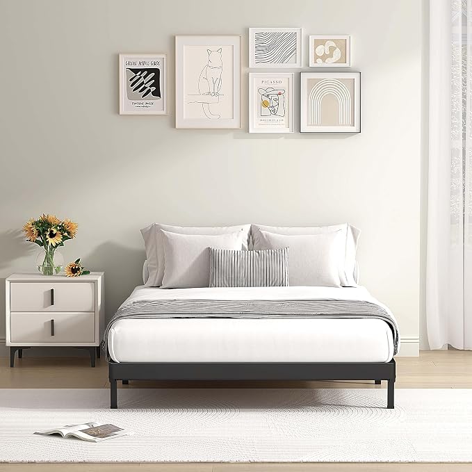 MAF 2 Inch Queen Box Spring with Round Corners, Low Profile Box Spring for Queen Bed, Bunkie Board with Wood Slats Bed Slat Replacement 3500 lbs Black Heavy Duty Mattress Foundation, Easy Assembly