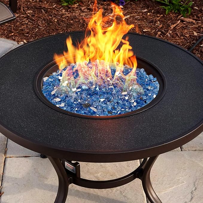 Mr. Fireglass 10 Pounds Fire Glass - 1/4 Inch High Luster Reflective Tempered Glass Rocks for Fireplace Fire Pit Table and Landscaping, Pacific Blue