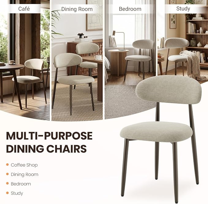 MALOL Dining Chairs Set of 4, Upholstered Kitchen & Dining Room Chairs with Curved Back and Bronze Metal Legs, Comfortable Modern Dining Side Chairs for Dining Room, Kitchen, Camel