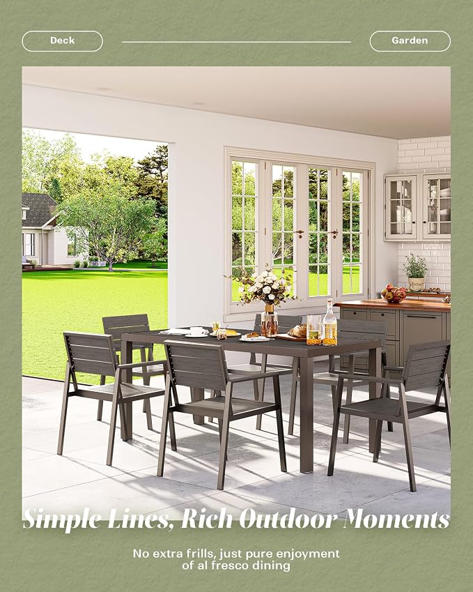 Vexwalx 5-Piece Outdoor Dining Set, Aluminum Dining Table Set for 4, Patio Table and Chairs Set with Umbrella Hole, All Weather HDPS Outdoor Table and Chairs for 4 (Charcoal)