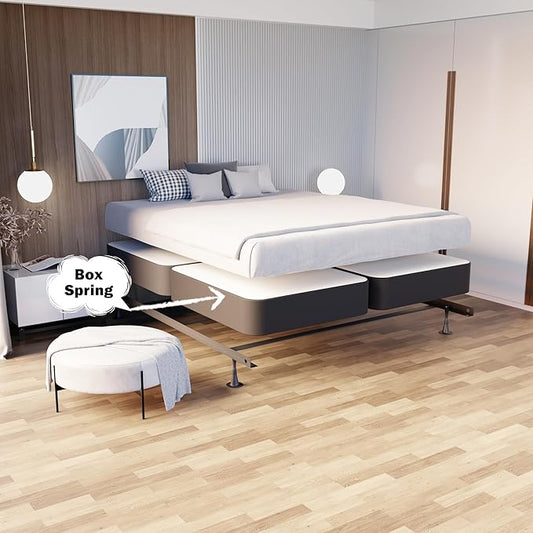 Treaton, 8-Inch Sturdy Wood Box Spring for Mattress Support - Durable and Fully Assembled, Natural Wood Foundation for California King(Fold), Gray