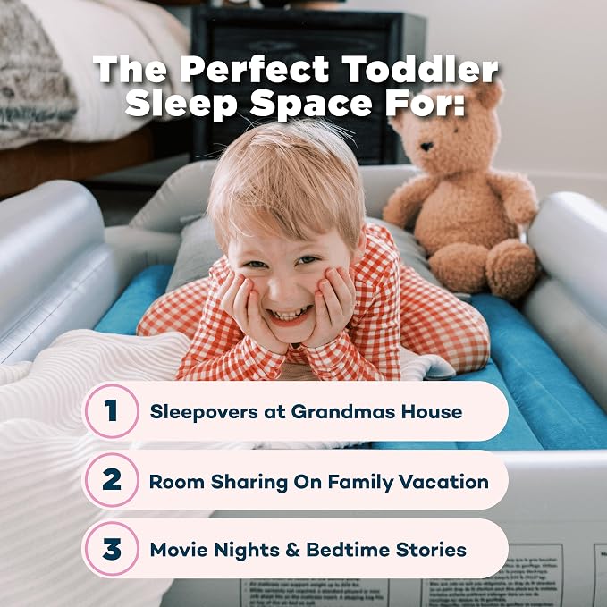 SlumberPod SlumberTot Inflatable Toddler Travel Bed - Portable Kids Air Mattress with Safety Bumpers - Perfectly Sized Ideal for Travel or Home Use - Includes Electric Pump
