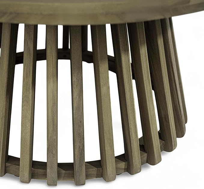Merax Patio Outdoor Acacia Wood Round Coffee Table for Backyard, Lawn, Balcony, Grey Finish