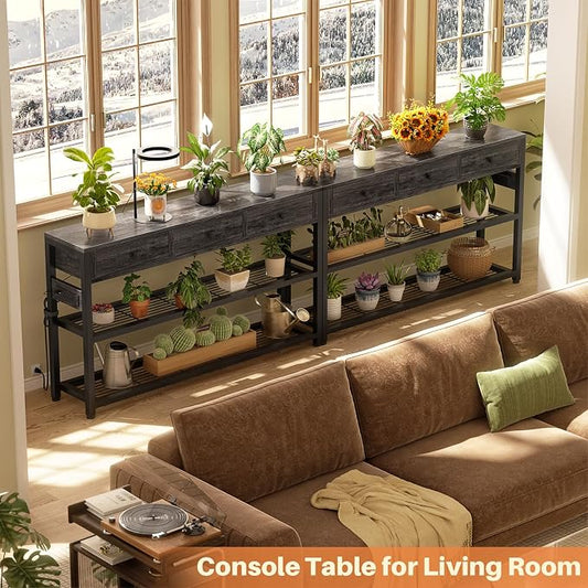 Ecoprsio 47'' Entryway Table with Outlets and USB Ports, Console Table with 3 Drawers, Sofa Table Narrow Long with Storage Shelves for Living Room, Couch, Hallway, Foyer, Kitchen Counter, Grey