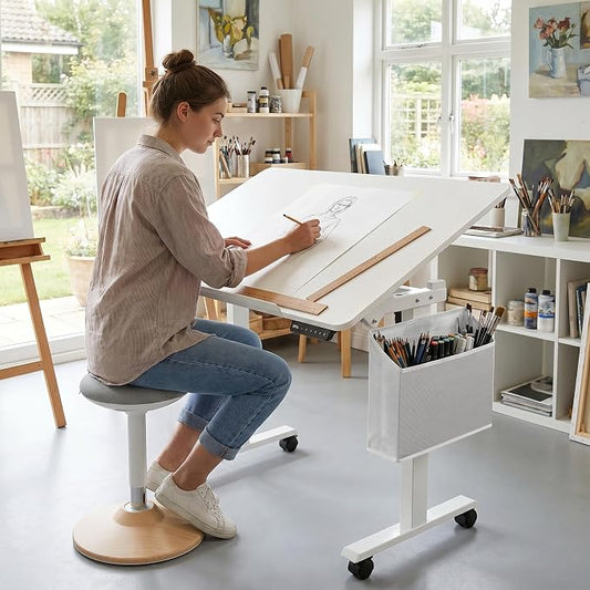 35.4" Standing Desk with Whiteboard,Rolling Drafting Table With Storage Bag | Electric Height Adjustable Mobile Desk with Wheels, Tilting Dry Erase Surface,Foldable Drawing Table for Home Office & Studio