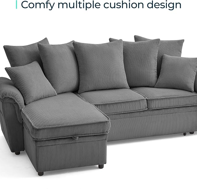 LINSY HOME Sectional Loveseat Sofa with Pull Out Chaise (Gray, 62.5'') | USB Charging