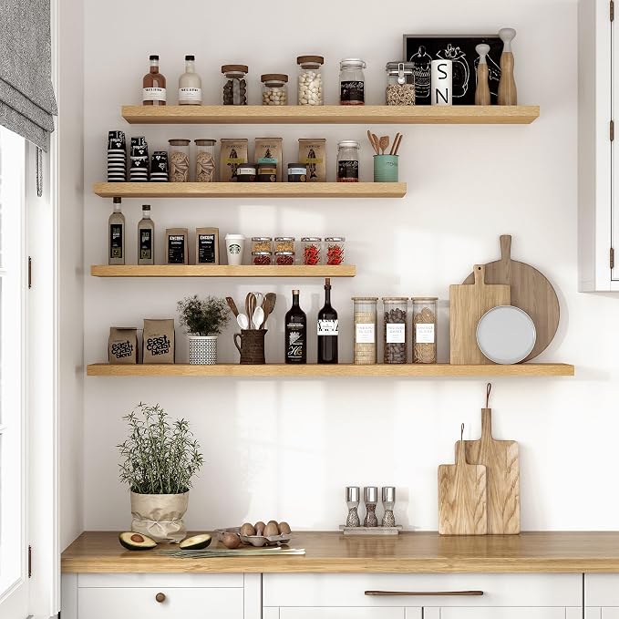 Vivelove 10" Deep Floating Shelves Over Toilet, 24" Wall Shelves for Bathroom Bedroom Kitchen Living Room Laundry Room, Modern Rustic Shelves for Home Decor, 24"x10.2"x1.5", Set of 2, Oak