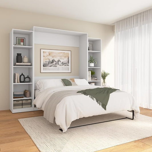 Bestar Claremont Queen Murphy Bed with Closet Organizers (105W) in White, Space-Saving Sleeping Arrangement for Multipurpose Room