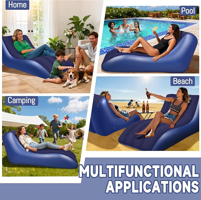 SeaSlep Inflatable Couch for Camping, Blow-Up Couch with Flocked Surface, Portable Inflatable Couch, Twin Size Sofa Bed, Comfortable Air Sofa Outdoor, Durable Blow up Couch for Indoor/Outdoor(Blue)