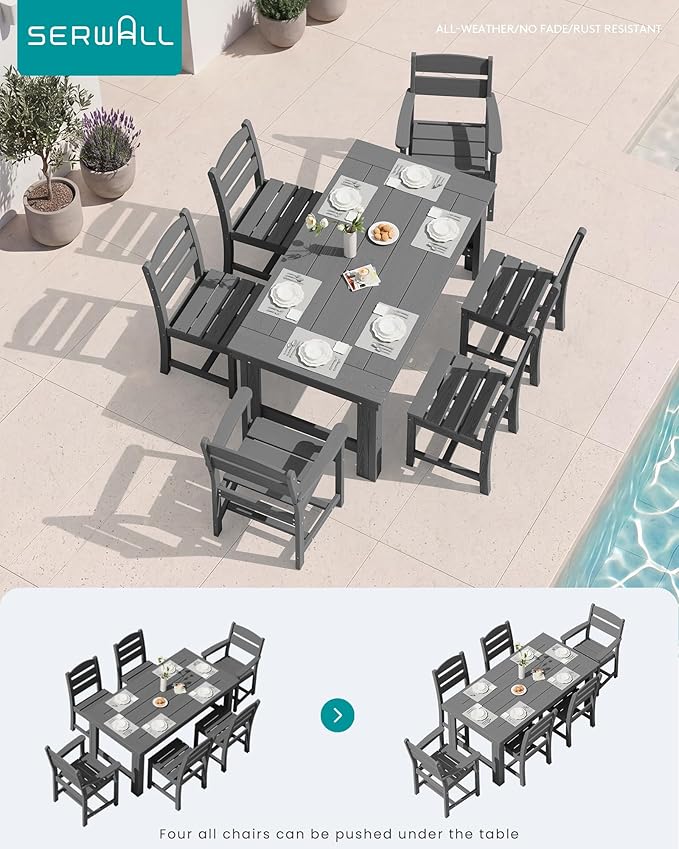 SERWALL HDPE Outdoor Dining Table and Chairs Set for 4 | with Armless Chair Seat