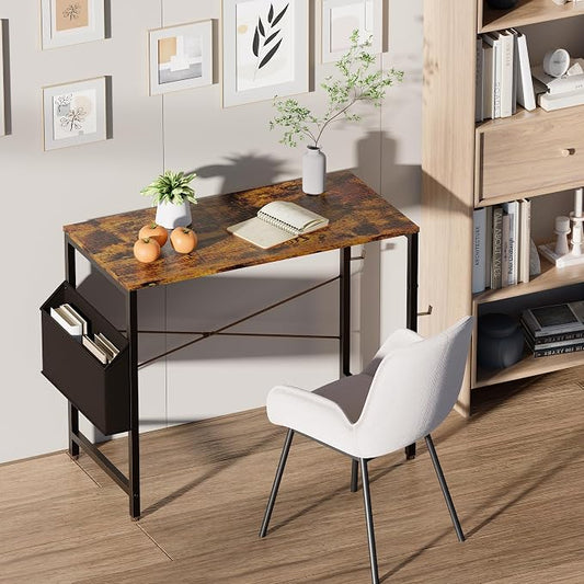 Pamray 32 Inch Computer Desk for Small Spaces with Storage Bag, Home Office Work Desk with Headphone Hook, Small Office Desk Study Writing Table
