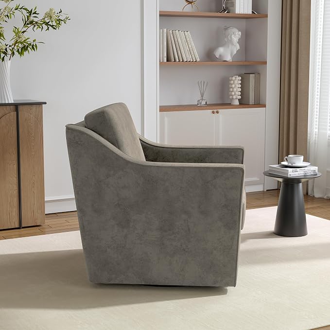Swivel Accent Chairs Set of 2, 360° Swivel Upholstered Club Armchairs for Living Room, Comfy Single Sofa Reading Chair with Deep Seat, Metal Swivel Base, Chenille Fabric, Sand