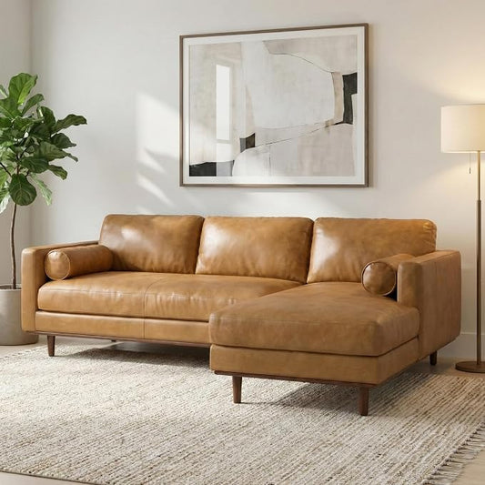 SIMPLIHOME Morrison Right Sectional Sofa in Full-Grain Genuine Leather, Sienna, 102-inches Wide, L-Shaped Leather Couch with Right Chaise for the Living Room and Family Room