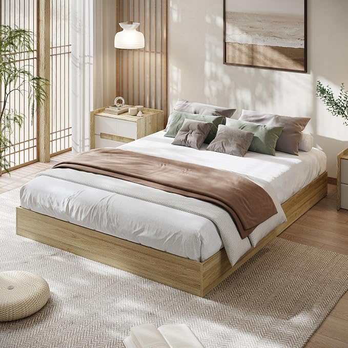 GarveeHome Full Size Wood Platform Bed Frame, Wooden Bed Frame Without Headboard, Wood Slat Support, No Box Spring Needed, Easy Assembly