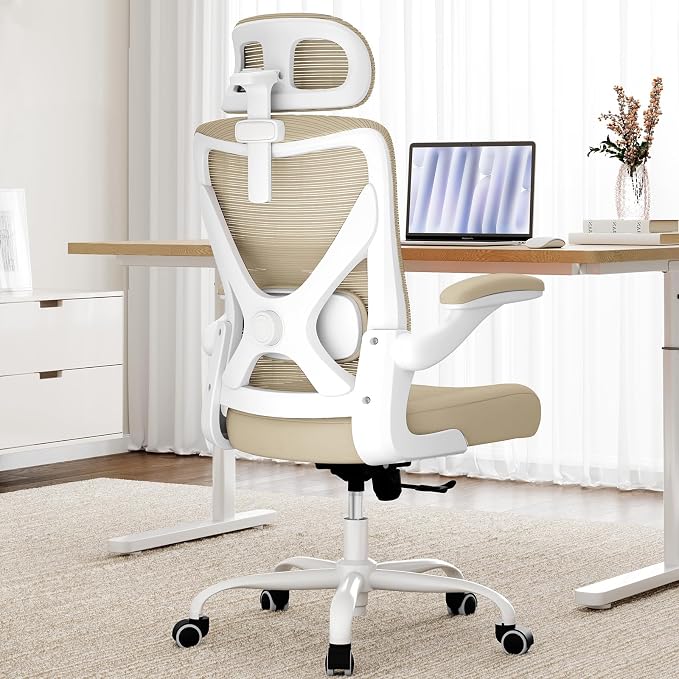 Ergonomic Office Chair - Mesh Desk Chair with Adjustable Lumbar Support High Back Computer Gaming Chairs - Big and Tall Office Chairs Adults, Comfortable for Long Hours, Beige