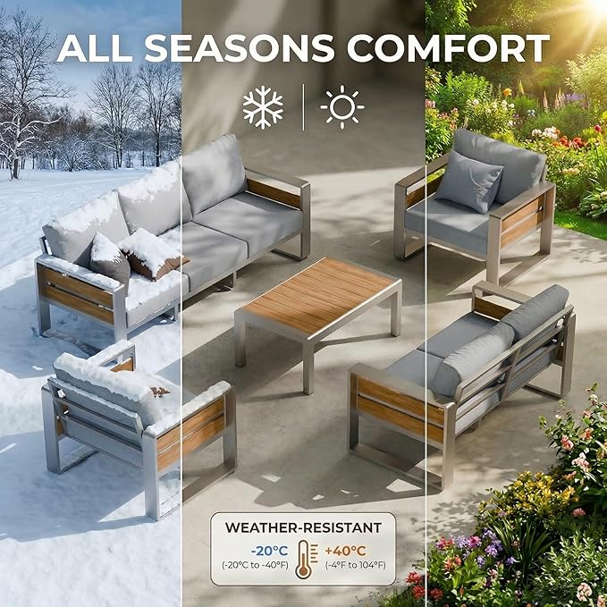 ZANDOR Aluminum Outdoor Patio Furniture-1 Pcs 3-Seat,Sliver | Rustproof,High weight capacity,Water-repellent,Washable Cover,All-Weather Resistant,Easy clean,for Poolside Backyard Deck